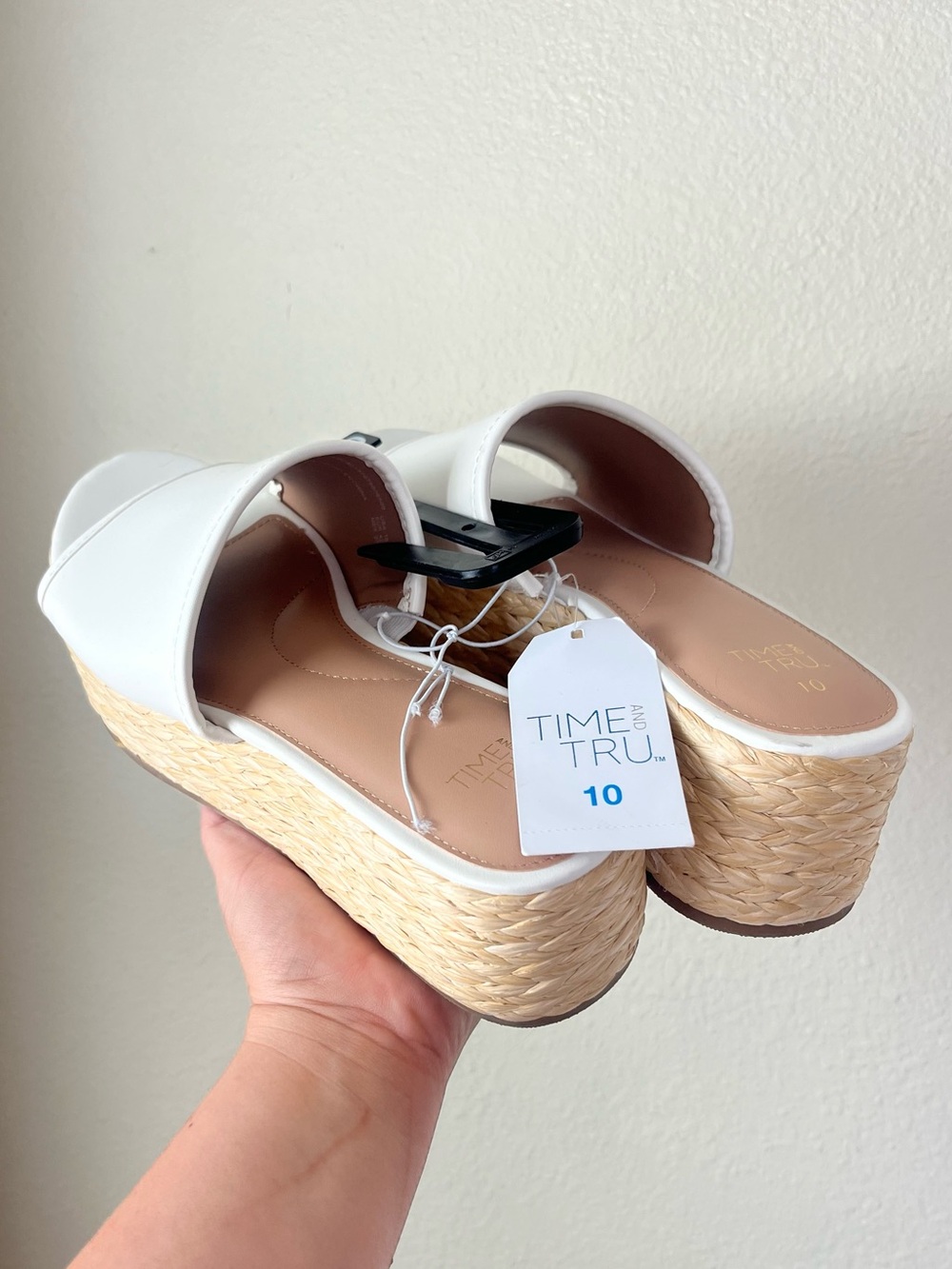 Time and Tru White Raffia Platform Slide Sandals Boho Coastal Summer NWT Size 10